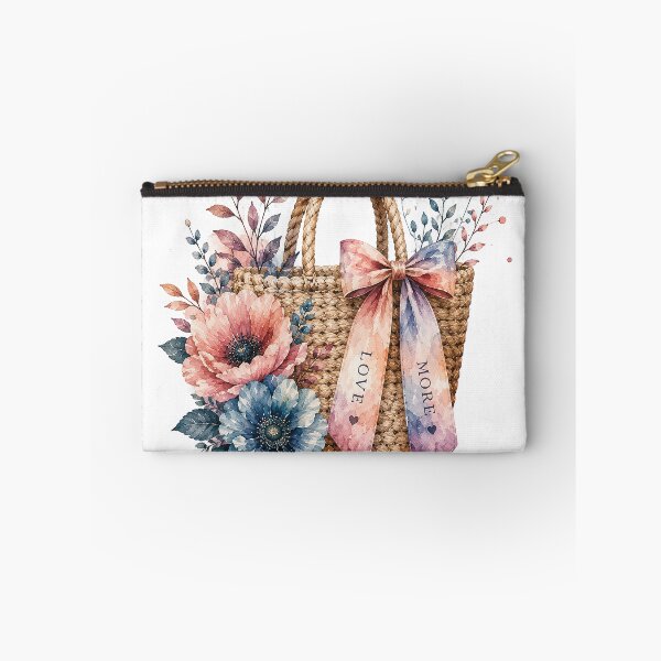 Item preview, Pastel Watercolor Flower Basket with Love More Bow – Romantic Pink and Blue Floral Tote, Cottagecore Botanical Garden and Feminine Spring Gift Design designed and sold by Gold Turtle  Lina.