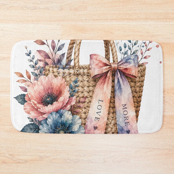 Item preview, Pastel Watercolor Flower Basket with Love More Bow – Romantic Pink and Blue Floral Tote, Cottagecore Botanical Garden and Feminine Spring Gift Design designed and sold by Gold Turtle  Lina.