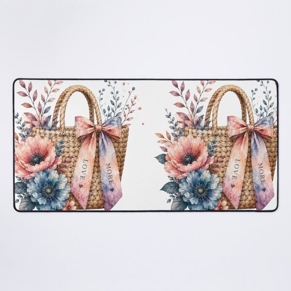Item preview, Pastel Watercolor Flower Basket with Love More Bow – Romantic Pink and Blue Floral Tote, Cottagecore Botanical Garden and Feminine Spring Gift Design designed and sold by Gold Turtle Lina.
