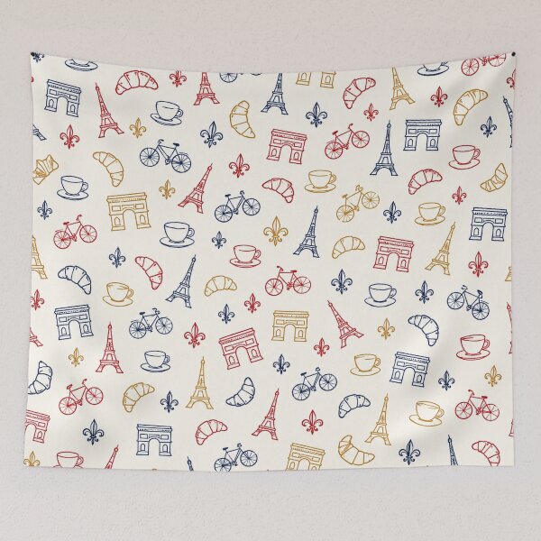 Item preview, Paris France Pattern, Eiffel Tower Croissant Travel Print Art designed and sold by TM DESIGNS AND MORE.