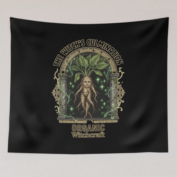 Item preview, Halloween Organic Witchcraft Mandrake Root T-Shirt, The Witch's Culmination Gothic Herbalist Tee, Occult Botanical Apothecary Apparel designed and sold by justyna-s28.