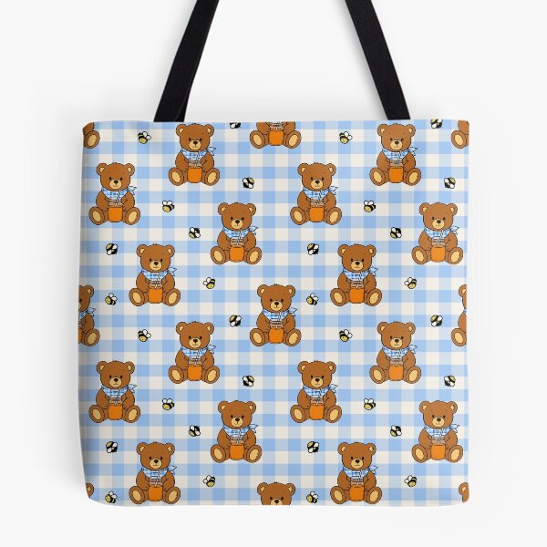 Item preview, Honey Bear Picnic Gingham Pattern Blue designed and sold by CI Creative Design LLC.
