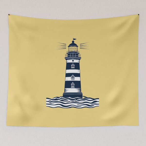 Item preview, Nautical lighthouse beacon standing above ocean waves designed and sold by Rue Design Company.
