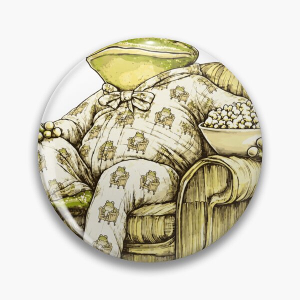 Item preview, frog with one leg up in matching pajamas eating popcorn designed and sold by PhiloDoh.