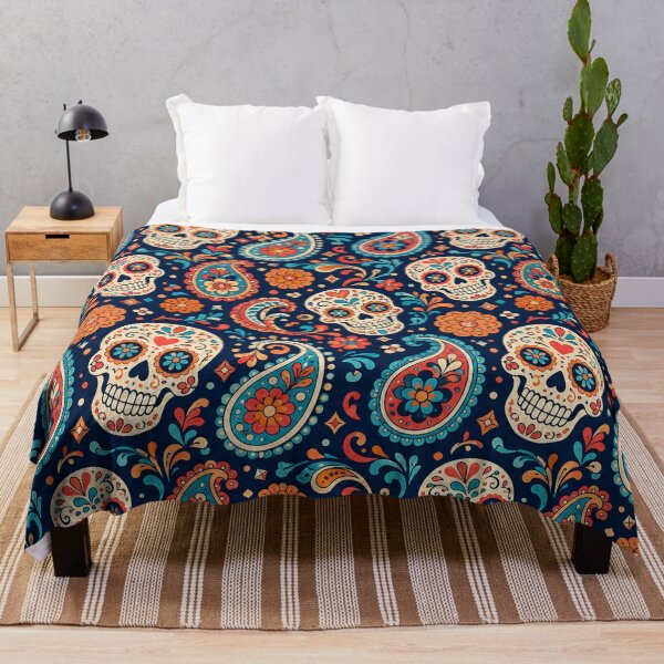 Item preview, Sugar Skull Paisley Pattern, Day of the Dead Floral Print Art designed and sold by TM DESIGNS AND MORE.