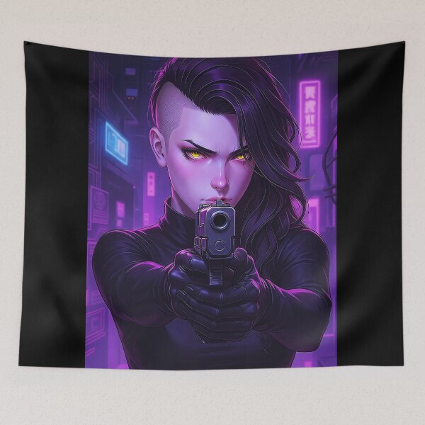 Item preview, Front-Facing Cyberpunk Assassin Aiming A Weapon designed and sold by abanoubnabil.