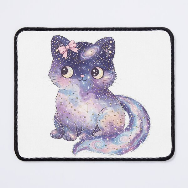 Item preview, Starry Galaxy Cat - Constellation Kitten with Pink Bow - Coquette Space Cat designed and sold by PrettyCrypt.