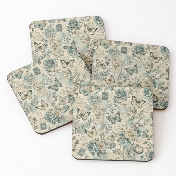 Item preview, Vintage Script Floral Ephemera - Teal Peonies, Butterflies & Antique Key Journaling Vibes designed and sold by Whimsical Wayfarer.