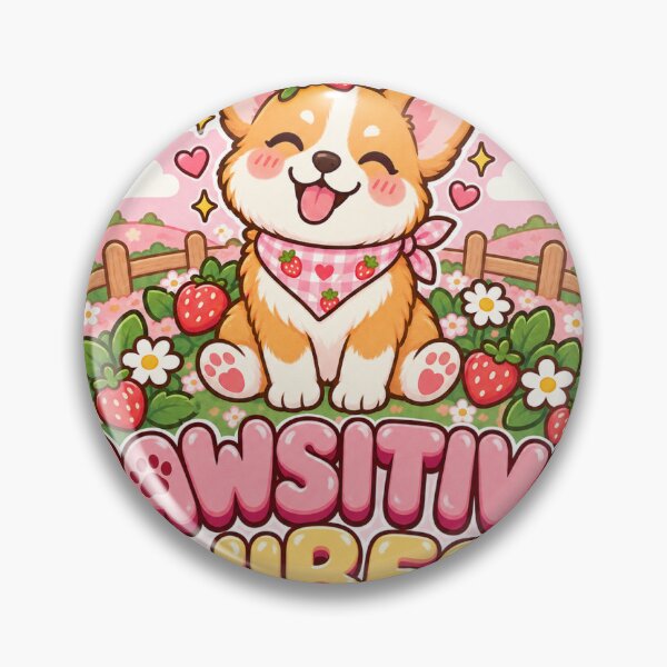 Item preview, Pawsitive Vibes Corgi in Strawberry Field designed and sold by Sticking  With Us.