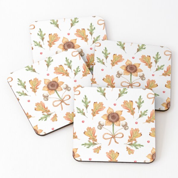 Item preview, Autumn Sunflowers & Oak Leaves – Watercolor Fall Pattern designed and sold by White Rabbit Design .