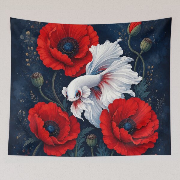 Item preview, White Betta Fish Among Red Poppies designed and sold by Pure Craft.