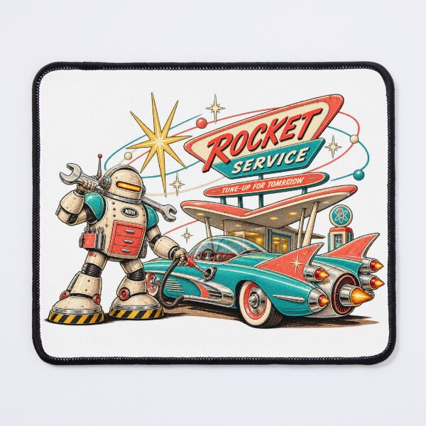 Item preview, Rocket Service Robot Mechanic Garage designed and sold by Normandy Road Heritage™ - Vintage Garage Art.
