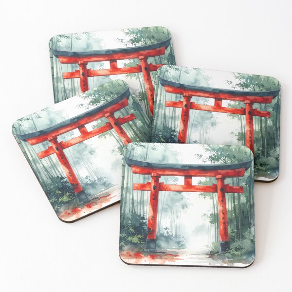 Item preview, Red Torii Gate in Misty Bamboo Forest designed and sold by BetweenForms.