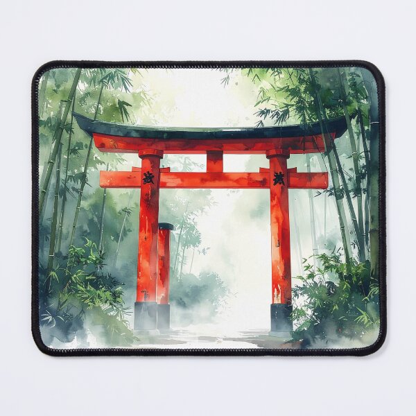 Item preview, Red Torii Gate in Misty Bamboo Forest designed and sold by BetweenForms.