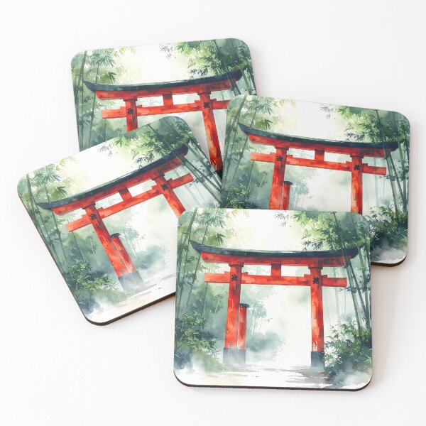 Item preview, Red Torii Gate in Misty Bamboo Forest designed and sold by BetweenForms.