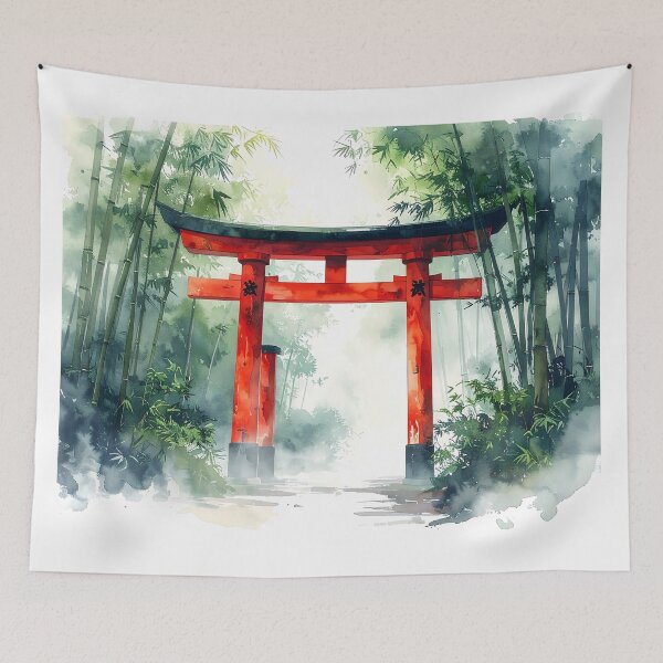 Item preview, Red Torii Gate in Misty Bamboo Forest designed and sold by BetweenForms.