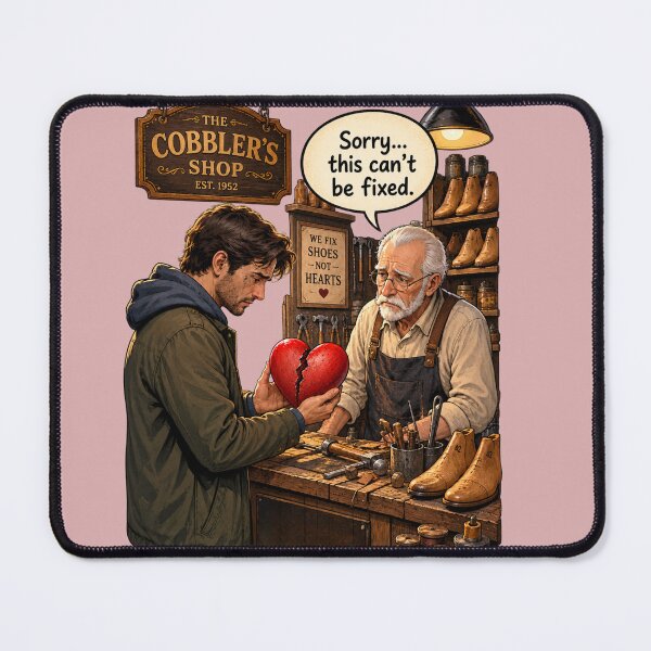 Item preview, Sorry, This Can’t Be Fixed – Broken Heart at the Cobbler Shop designed and sold by The Kawaii Forge.