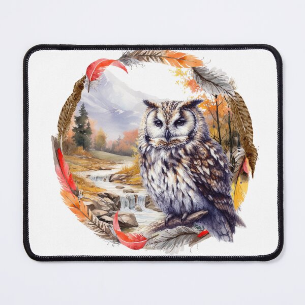 Item preview, A Great Horned Owl with Autumn Background and Feather Frame designed and sold by South 500 Photography.