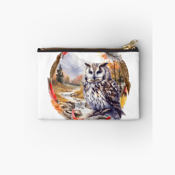 Item preview, A Great Horned Owl with Autumn Background and Feather Frame designed and sold by South 500 Photography.