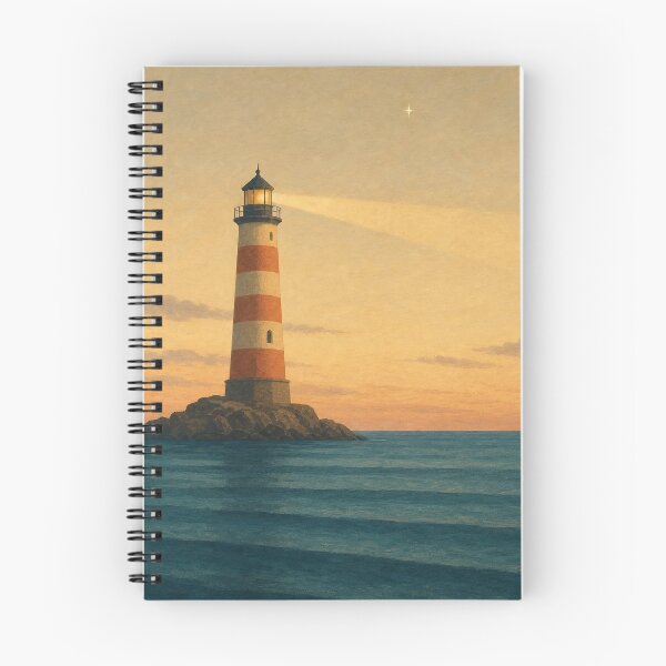 Item preview, Lighthouse at Dusk Watercolour Coastal designed and sold by GoldenHourWalls.