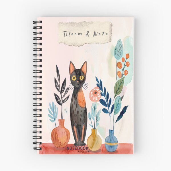 Item preview,  Watercolor Black Cat in Botanical Garden Bloom & Note - Soft Beige designed and sold by MoonOpuluna.