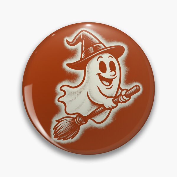 Item preview, Cute Flying Ghost on Broomstick | Retro Halloween Art designed and sold by Stinky Lincy's Apparel Company.