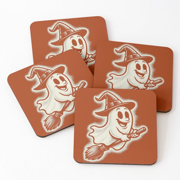 Item preview, Cute Flying Ghost on Broomstick | Retro Halloween Art designed and sold by Stinky Lincy's Apparel Company.