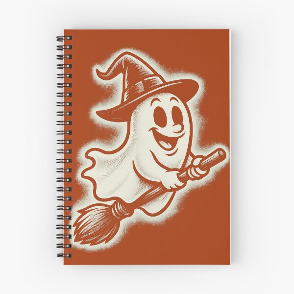Item preview, Cute Flying Ghost on Broomstick | Retro Halloween Art designed and sold by Stinky Lincy's Apparel Company.