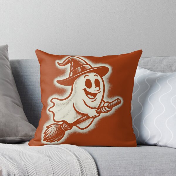 Item preview, Cute Flying Ghost on Broomstick | Retro Halloween Art designed and sold by Stinky Lincy's Apparel Company.