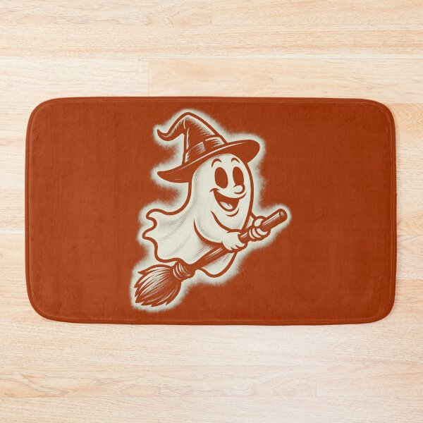 Item preview, Cute Flying Ghost on Broomstick | Retro Halloween Art designed and sold by Stinky Lincy's Apparel Company.