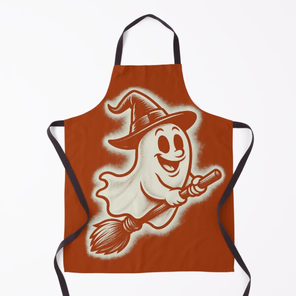 Item preview, Cute Flying Ghost on Broomstick | Retro Halloween Art designed and sold by Stinky Lincy's Apparel Company.