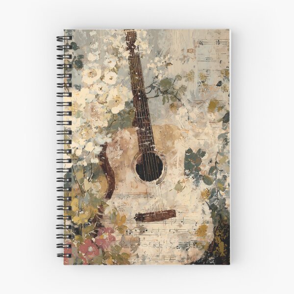 Item preview, Vintage Script Floral Ephemera – Acoustic Guitar & Nostalgic Country Melodies designed and sold by Whimsical Wayfarer.