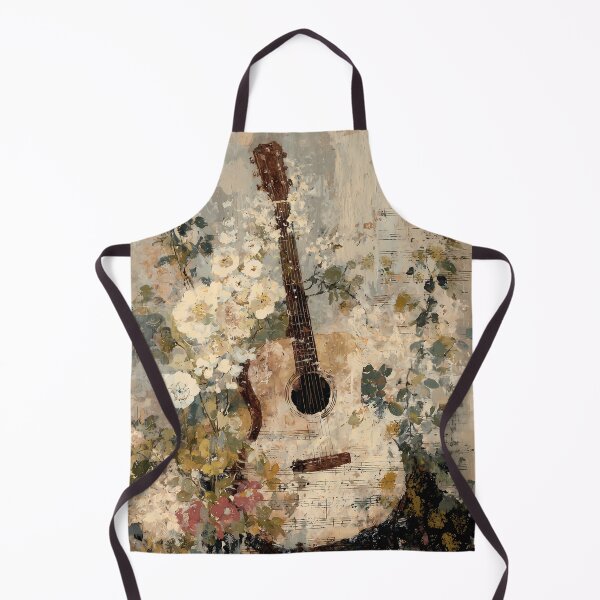 Item preview, Vintage Script Floral Ephemera – Acoustic Guitar & Nostalgic Country Melodies designed and sold by Whimsical Wayfarer.