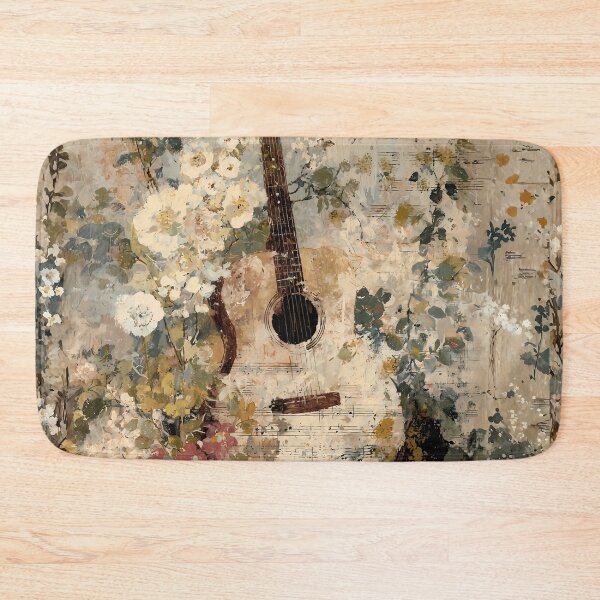 Item preview, Vintage Script Floral Ephemera – Acoustic Guitar & Nostalgic Country Melodies designed and sold by Whimsical Wayfarer.