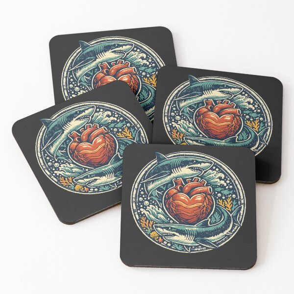 Item preview, Matching Couples Sharks Circling a Heart, Shark Couple Love Valentine, Ocean Romance Sharks designed and sold by Pawsome Quotes.