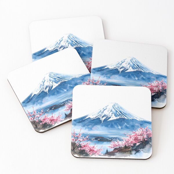 Item preview, Mount Fuji Cherry Blossom Lake Watercolor Painting designed and sold by BetweenForms.