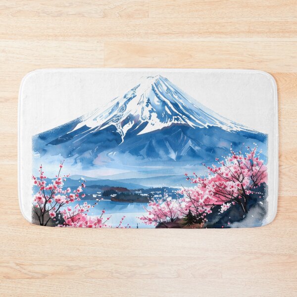 Item preview, Mount Fuji Cherry Blossom Lake Watercolor Painting designed and sold by BetweenForms.