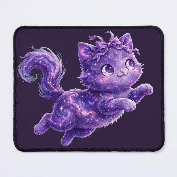 Item preview, Purple Galaxy Cat - Jumping Magic Kitten - Cosmic Purple Cat with Bow designed and sold by PrettyCrypt.