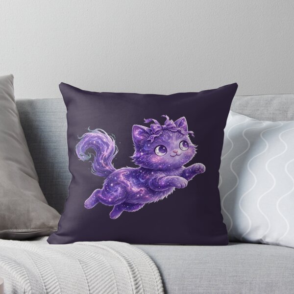 Item preview, Purple Galaxy Cat - Jumping Magic Kitten - Cosmic Purple Cat with Bow designed and sold by PrettyCrypt.
