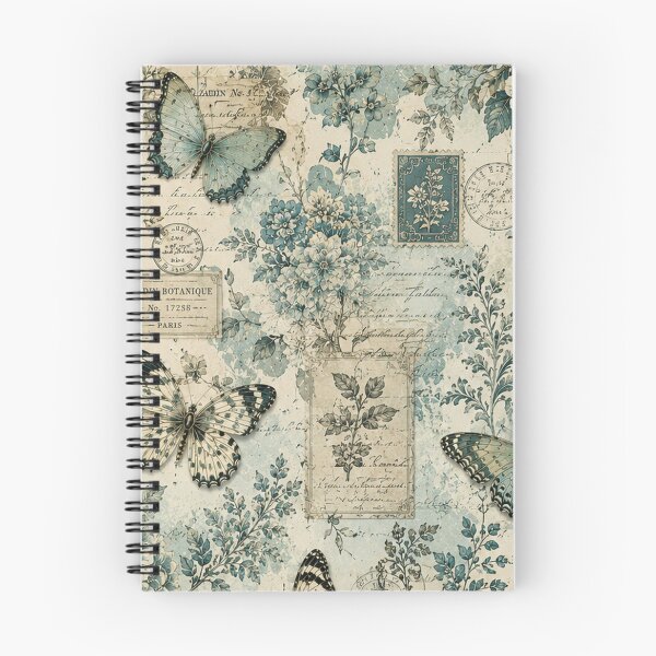 Item preview, Vintage Script Floral Ephemera - Teal Peonies, Butterflies & Antique Key Journaling Vibes designed and sold by Whimsical Wayfarer.