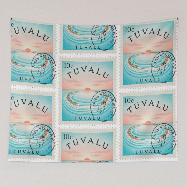 Item preview, Tuvalu Pacific Atoll Crescent Turquoise Lagoon Stamp Sticker designed and sold by stickercuffs.