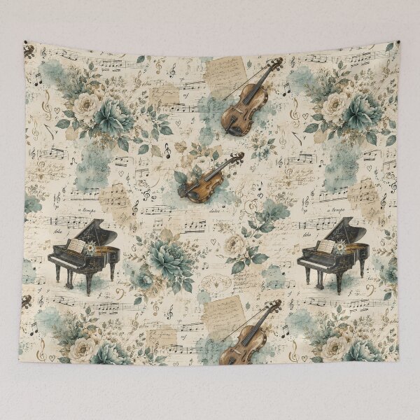 Item preview, Vintage Script Floral Ephemera - Romanticism Melodic Symphony & Classical Music Elegance designed and sold by Whimsical Wayfarer.