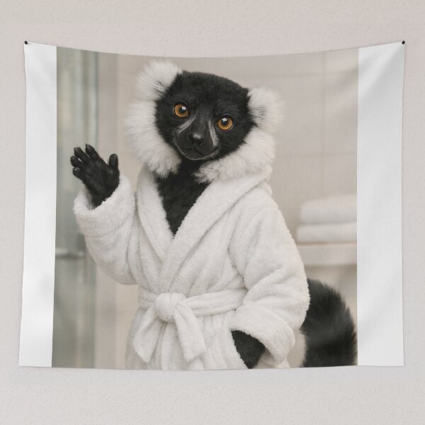 Item preview, Snug Bathrobe Black and White Ruffed Lemur designed and sold by Sillytoe.