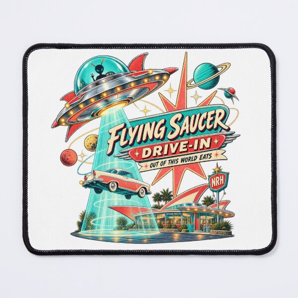 Item preview, Flying Saucer Drive-In Retro Poster designed and sold by Normandy Road Heritage™ - Vintage Garage Art.