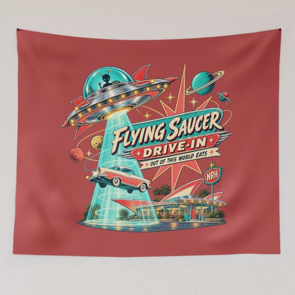 Item preview, Flying Saucer Drive-In Retro Poster designed and sold by Normandy Road Heritage™ - Vintage Garage Art.