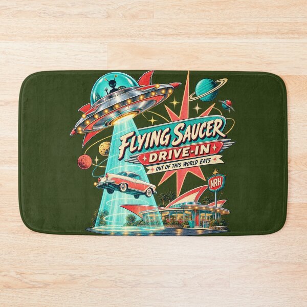 Item preview, Flying Saucer Drive-In Retro Poster designed and sold by Normandy Road Heritage™ - Vintage Garage Art.