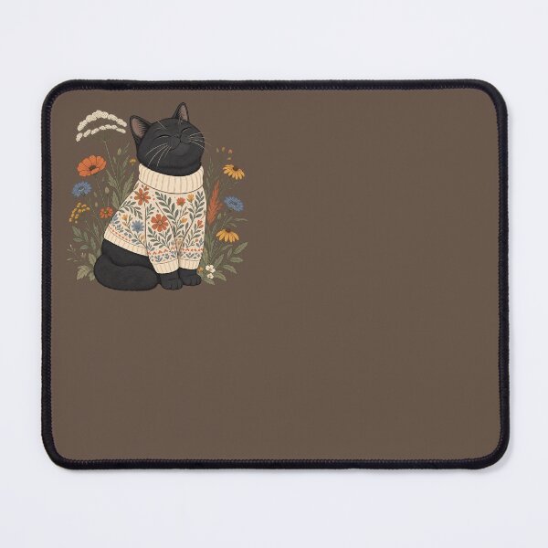 Item preview, Black Cat in Floral Sweater – Cozy Philosophical Cat designed and sold by SilentPowerArt.