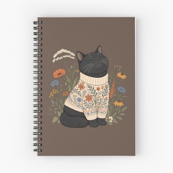 Item preview, Black Cat in Floral Sweater – Cozy Philosophical Cat designed and sold by SilentPowerArt.