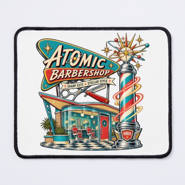 Item preview, Atomic Barbershop Retro Barbershop Poster designed and sold by Normandy Road Heritage™ - Vintage Garage Art.