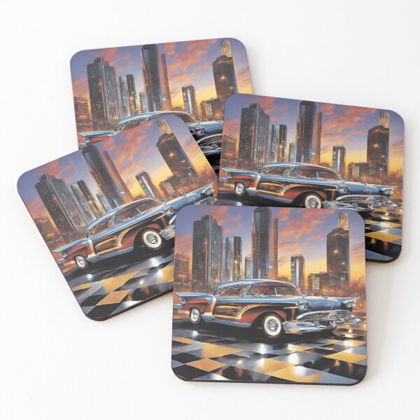 Item preview, Classic American Car in a Retro Cityscape designed and sold by ZrnzoDesign.